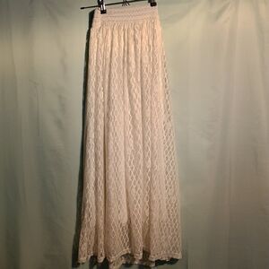 Cream Lace Maxi Skirt – Boho Chic High Waist Long Skirt